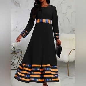 Elegant Black and Multicolor Striped Dress